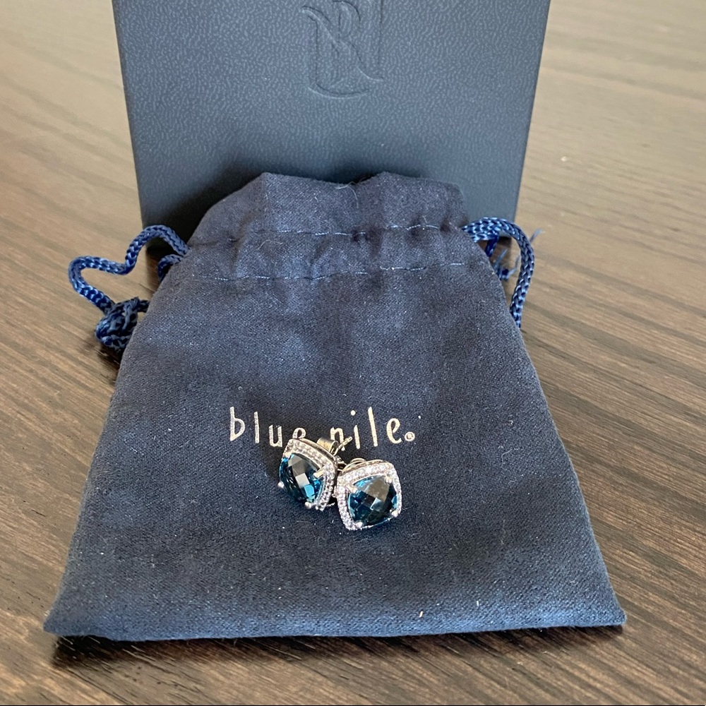 Blue Nile Topaz Cushion Cut Earrings Sterling Silver